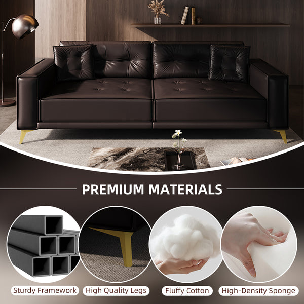 English Elm 92.1"King 3-in-1 Convertible Sleeper Sofa Bed with Tufted Faux Leather, Ultra-Wide Arms, 4-Seater Couch Dark Brown W1885S00210