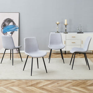 English Elm Comfortable Linen-Cotton Dining Chairs Set of 4 in Light Gray — Ergonomic Curved Cushions, Metal Legs, Breathable Fabric W1151P230557