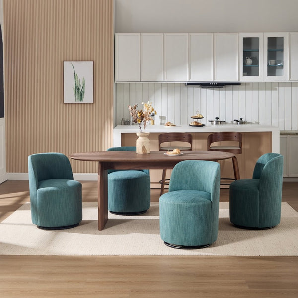 English Elm Set Swivel Barrel Accent Chair Armless Linen Upholstered Compact Seat for Dining Vanity Bedroom Dark Green W3244P454059