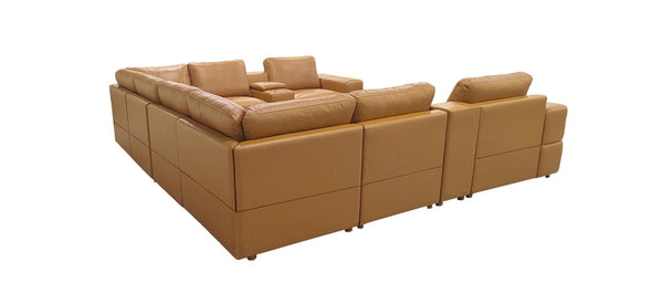 English Elm Premium Leather Match Sectional with Dual Recliners Square Arms and Console Storage Ginger B2748S00139