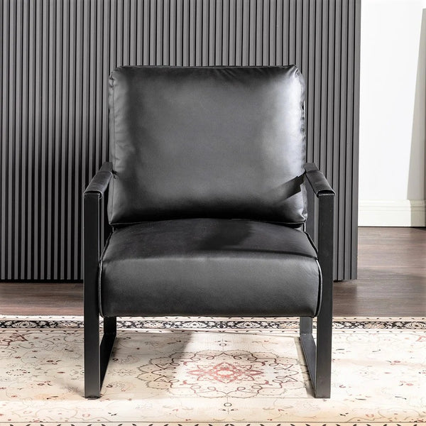 English Elm Classic Mid Century Modern Accent Chair - Stylish Black Pu Leather Armchair For Living Spaces & Offices B2735P256729