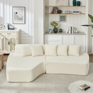 English Elm Compression Sectional Couch with Corduroy Upholstery, Deep-Seated Modular L-Shaped Sleeper Sofa, No-Assembly Comfort and Stability White W1249S00006