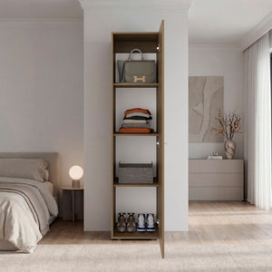English Elm Deftones Tall Narrow Wenge Cabinet Four Shelves Slim Floor to Ceiling Bedroom Storage B128P485411