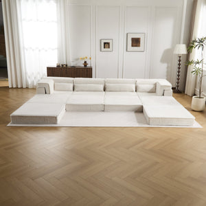 English Elm Compression Mahjong Sofa Bed - Versatile Modular Design, Cozy Circle Fleece, No Assembly, 4 Seater W3723S00035