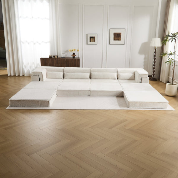 English Elm Compression Mahjong Sofa Bed - Versatile Modular Design, Cozy Circle Fleece, No Assembly, 4 Seater W3723S00035