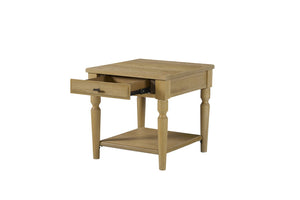 English Elm End Table Hickory Veneer Turned Legs Open Shelf Drawer Traditional Living Room Accent Tan B2699P443218