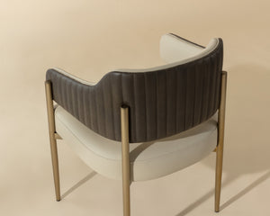 Sunpan Tova Dining Armchair - Luxurious Dillon Cream & Bravo Ash With Stylish Stainless Steel Frame Cream Faux Leather 112048