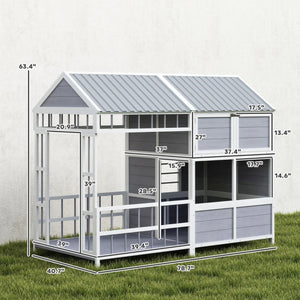 English Elm Spacious Fir Wood Backyard Chicken Coop Two Level Design with Nesting Boxes and Run T3971S00110