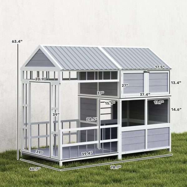 English Elm Spacious Fir Wood Backyard Chicken Coop Two Level Design with Nesting Boxes and Run T3971S00110