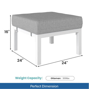 English Elm Set of 2 Powder-coated Aluminum Outdoor Ottomans with Uv-resistant Cushions White B082P454987