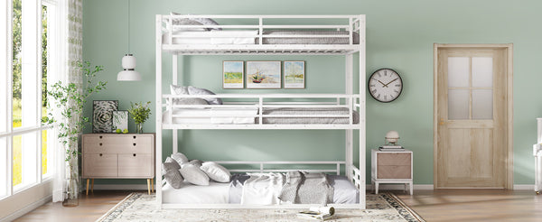 English Elm Full Triple Bunk Bed - Sturdy Metal Frame With Safety Guardrails, Space-Saving, Noise-Reducing Design W1580S00166