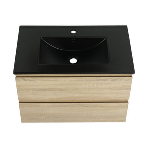 English Elm 30" Wall-Mounted Bathroom Vanity With Black Sink, Soft-Close Drawers, Modern Space-Saving Design W999S00194