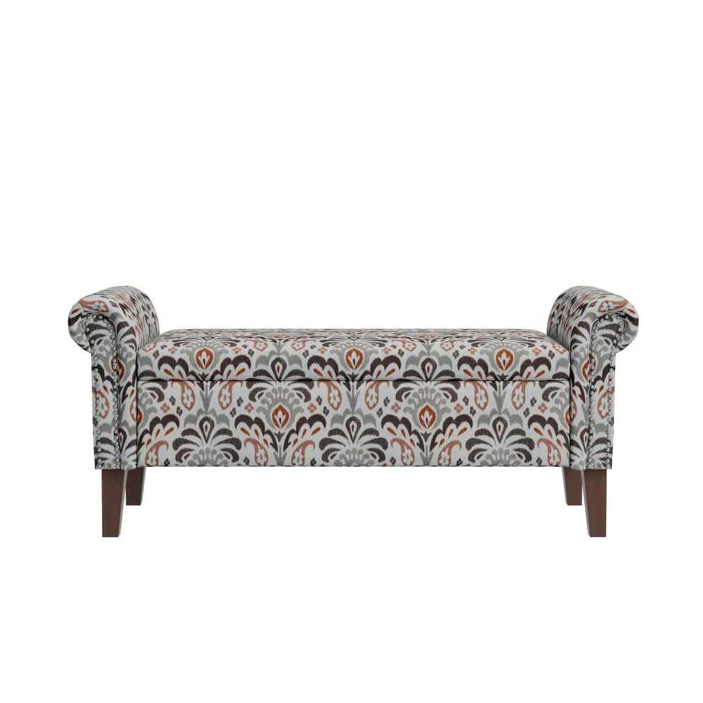 English Elm Wallen Traditional Upholstered Storage Ottoman Bench with Nailhead Trim and Vine Pattern Multi B127P409581