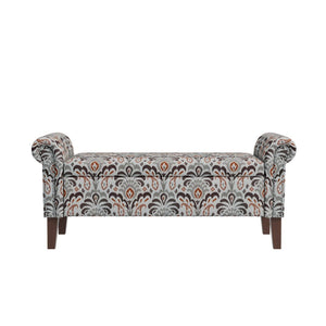 English Elm Wallen Traditional Upholstered Storage Ottoman Bench with Nailhead Trim and Vine Pattern Multi B127P409581