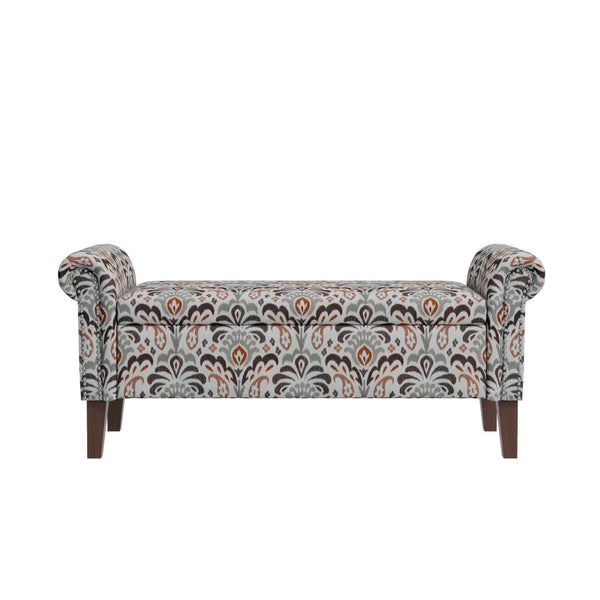 English Elm Wallen Traditional Upholstered Storage Ottoman Bench with Nailhead Trim and Vine Pattern Multi B127P409581
