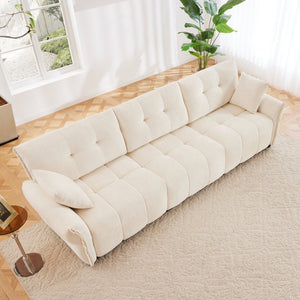 English Elm 3-Seater Sofa With 2 Pillows - Elegant Beige Chenille Upholstery, Solid Wood Frame, Modern Comfort W714S01136