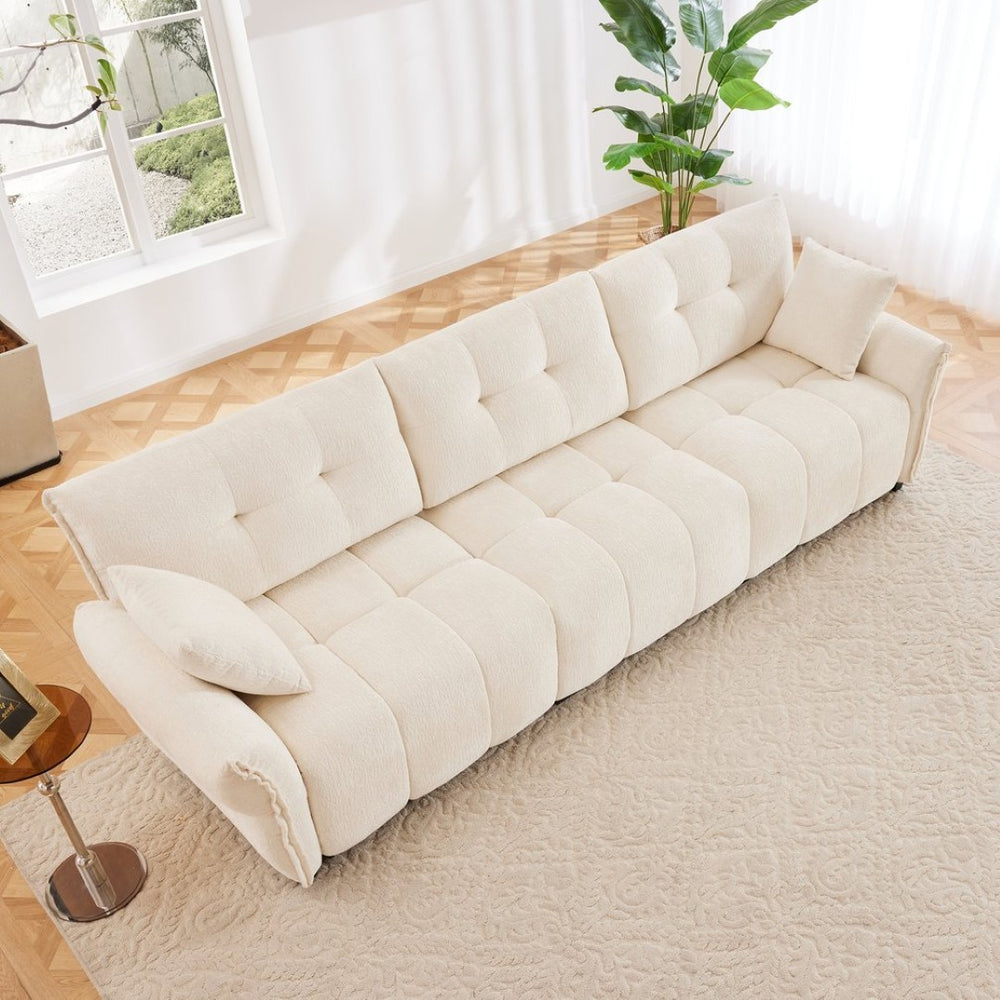 English Elm 3 Seater Chenille Sofa Solid Wood Frame Tufted Arms Deep Cushions Modern Living Room Beige W714S01652