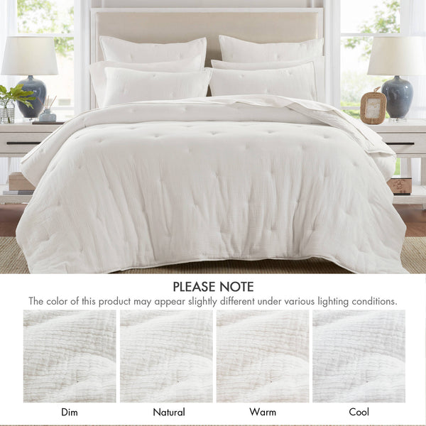 JLA Home Harbor House Blue - Cotton Crinkled Muslin Quilted Set with Embroidered Tacking, Lightweight 250gsm Fill, OEKO‑TEX Certified White HH13-1885