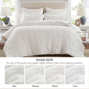 JLA Home Harbor House Blue - Cotton Crinkled Gauze Embroidered Quilt Set with Lightweight 250gsm Fill, OEKO‑TEX Certified Comfort and Texture White HH13-1884