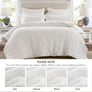 JLA Home Harbor House Blue - Cotton breathable muslin Euro sham with crinkled gauze and delicate embroidery for cozy layered style White HH11-1893