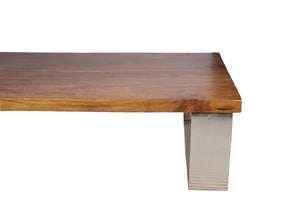 English Elm Minimalistic Low Profile Rectangular Coffee Table with Polished Metal Legs for Loft Living B024P357597