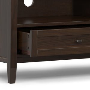 English Elm Warm Shaker 72 inch Low TV Media Stand Brown Solid Wood 72" Wide for TVs up to 80", Drawers, Cord Management B136P203488