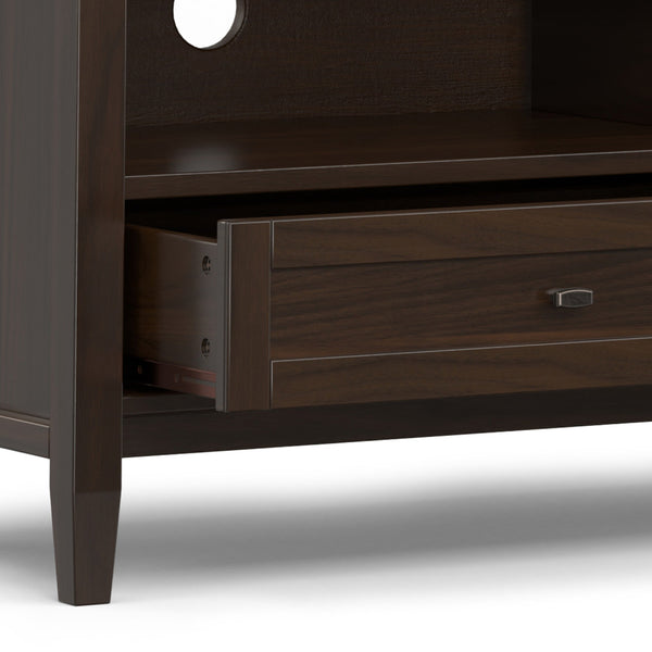 English Elm Warm Shaker 72 inch Low TV Media Stand Brown Solid Wood 72" Wide for TVs up to 80", Drawers, Cord Management B136P203488