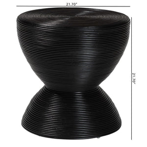 English Elm Laminated Rattan Side Table Hourglass Sculptural Boho Accent for Living Room Bedroom B2750P467864