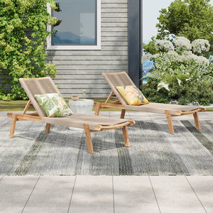 English Elm Christopher Knight Home® - Catania Teak+Beige Outdoor Rope Chaise Lounge Set of 2 – Acacia Wood Frames, 4-Position Adjustable, Weather-Resistant Comfort N775P203284G