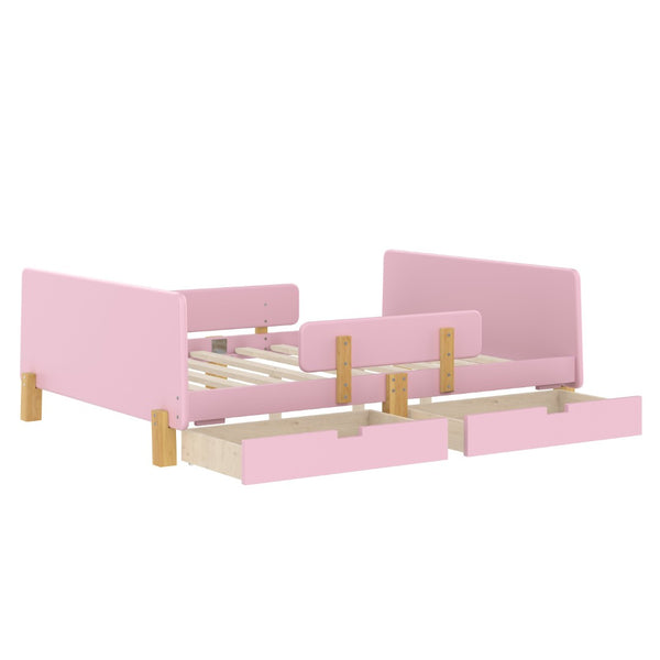 English Elm Twin Low Profile Kids Floor Bed Pine Wood Frame with Safety Rail and Built in Bookshelf Pink W1580P373245