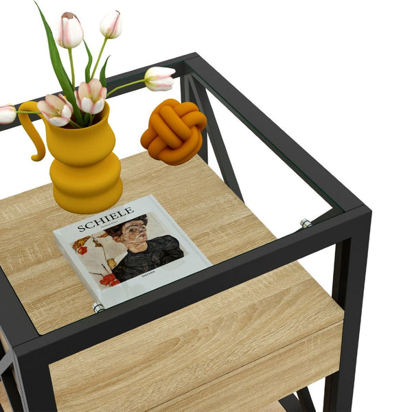 English Elm Set Of 2 Modern End Tables With Drawer - Industrial Style Nightstands For Stylish Storage & Decor W241P246921-GIGA