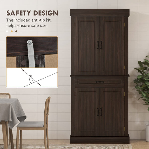 English Elm Homcom 71" Freestanding Kitchen Pantry With 4 Doors, Stylish Storage, Versatile Organization Solution W2225S00050