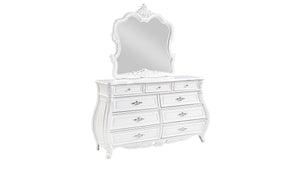 English Elm Opulence Pearl White Wood Mirror with Carved Frame, Vintage-Modern Bedroom Accent, 45"W x 44.5"H B009P240962