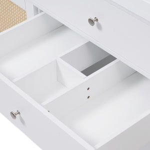 English Elm Christopher Knight Home® - 60" Modern Bathroom Vanity with Durable SMC Sink, Rattan Doors, Soft-Close Drawers, Pine Legs White N817P296130W