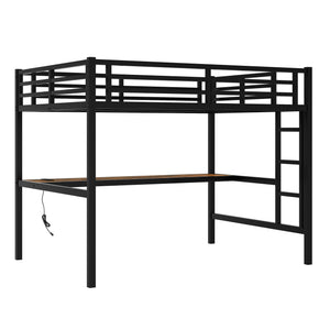 English Elm Metal Full Size Loft Bed with Desk, USB Power & RGB LED Lighting, Space-Saving Black Frame W1580P251091