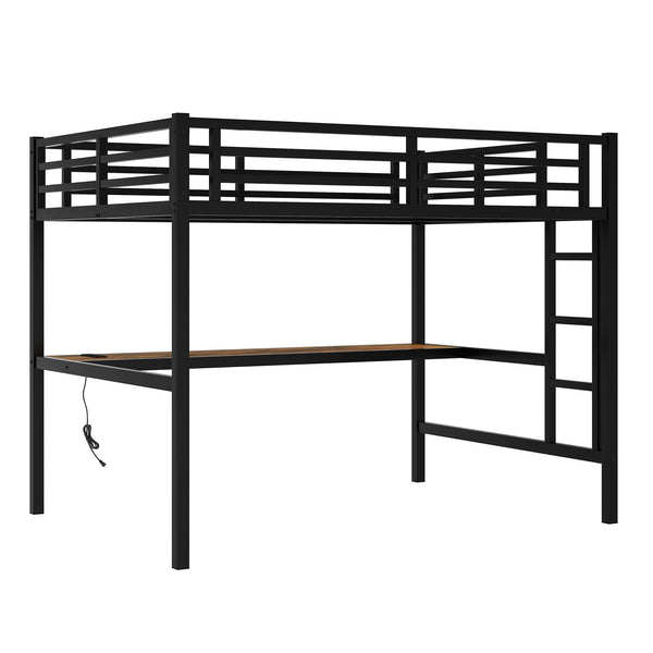 English Elm Metal Full Size Loft Bed with Desk, USB Power & RGB LED Lighting, Space-Saving Black Frame W1580P251091