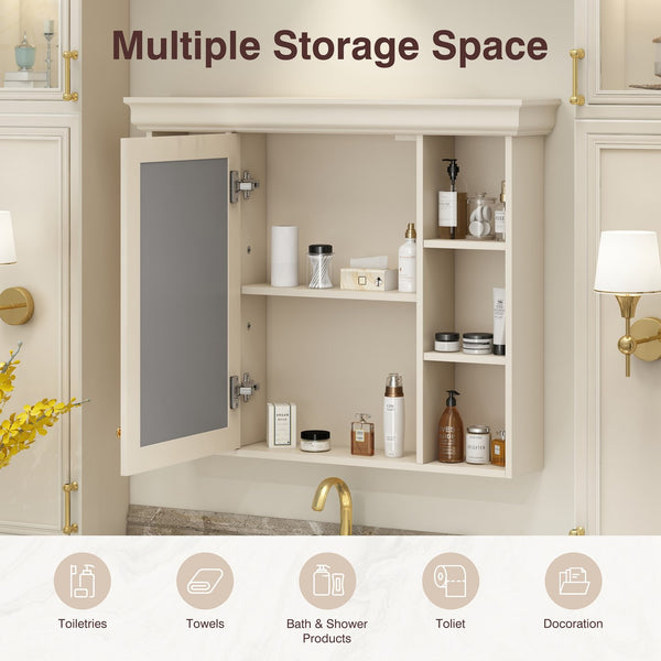 English Elm 35'' Blue Wall Mounted Medicine Cabinet with Mirror Door, MDF Storage, Adjustable Shelves & Towel Rod WF323692AAY