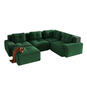 English Elm Modern Corduroy Sectional Sofa Deep Seat V Shape Tufted Couch with Movable Ottoman Green W714S01582