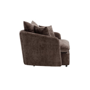 English Elm 360° 360 Swivel Oversized Chenille Armchair with Pocket Spring Seat and Three Throw Pillows Brown W1361S00051