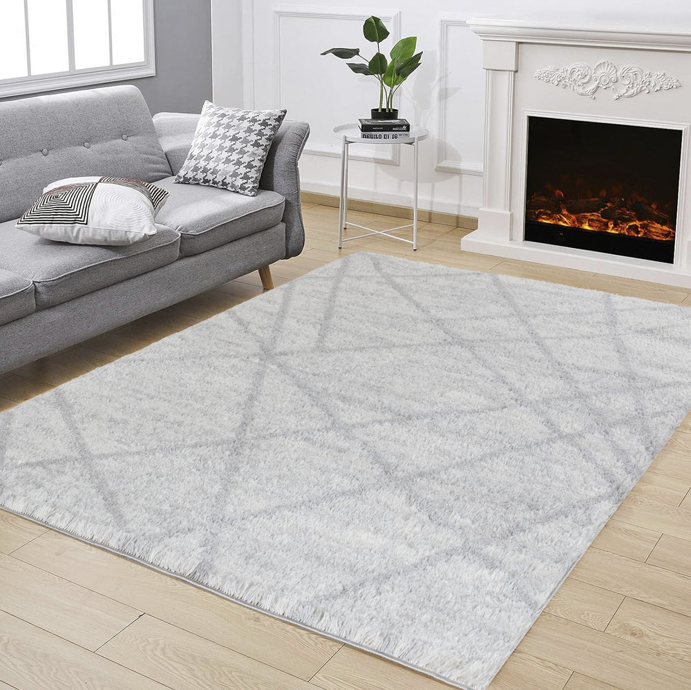 English Elm Loft Shag Area Rug In Ivory – 5'3" X 7' Soft Plush For Living Rooms, Kid & Pet Friendly, Durable Design B186P181103
