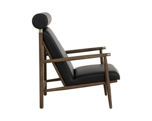 Sunpan Biko Lounge Chair - Stylish Black Leather with Solid Oak Frame & Brushed Brass Accents for Elegance