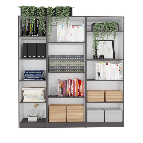 English Elm Dupree Modern 3-Piece Bookcase Set with 14 Shelves for Stylish, Versatile Living Room Storage Solutions Multicolor 41 L x 28 W x 5 H B200S00311