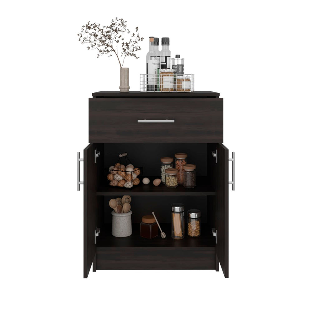 English Elm Barbados Dark Walnut Pantry Cabinet with Drawer Double Doors and Interior Shelving B097P474319