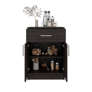 English Elm Barbados Dark Walnut Pantry Cabinet with Drawer Double Doors and Interior Shelving B097P474319