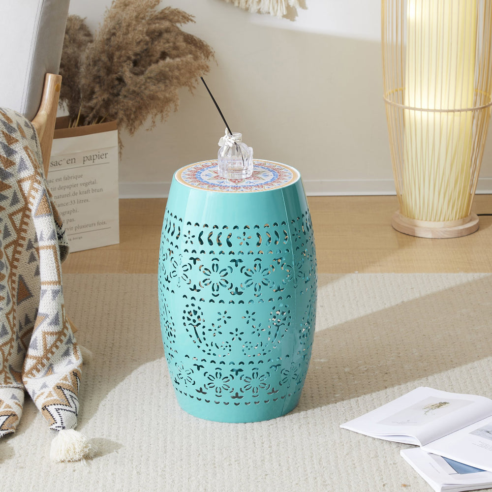 English Elm Christopher Knight Home® - Ruby 12" Teal Mosaic Side Table - Handcrafted Ceramic & Iron Base For Indoor/Outdoor Charm N770P182376T