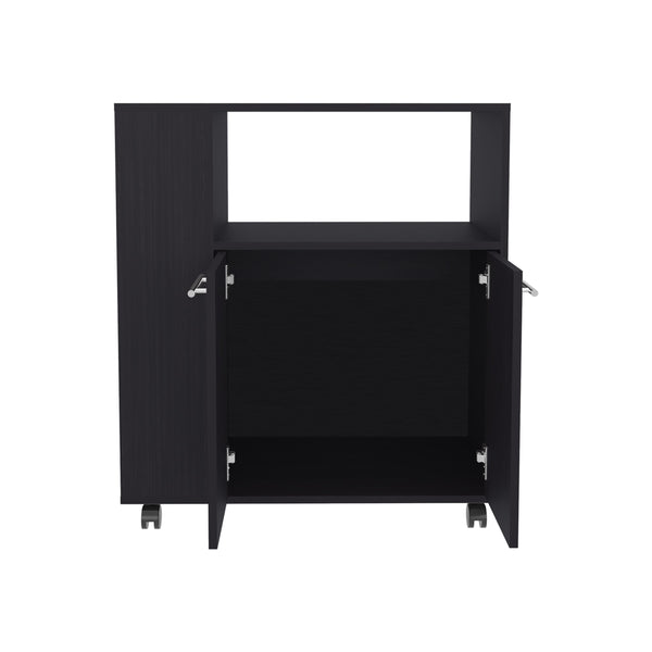 English Elm Kitchen Cart with Enclosed Doors and Three Shelves on Smooth-Roll Wheels for Compact Modern Kitchens Black 34.65 L x 17.72 W x 5.91 H B097P296814