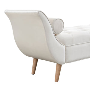 English Elm Upholstered Velvet Tufted Bench with Bolster Pillows Solid Oak Legs Bedroom Entryway N761P304407W