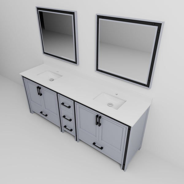English Elm Dark Grey Double Bath Vanity 84" W x 22" D with White Quartz Top, Soft-Close Drawers & Mirrors B2731S00920