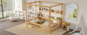 English Elm Full House Floor Bed with Door and Guardrails for Kids, Solid Wood Double Full, Safe Play Nook Natural W1580P359334