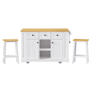 English Elm K&k 53 Inch Kitchen Island Set with Bar Stools Power Outlet Drop Leaf and Storage White N707S003007W